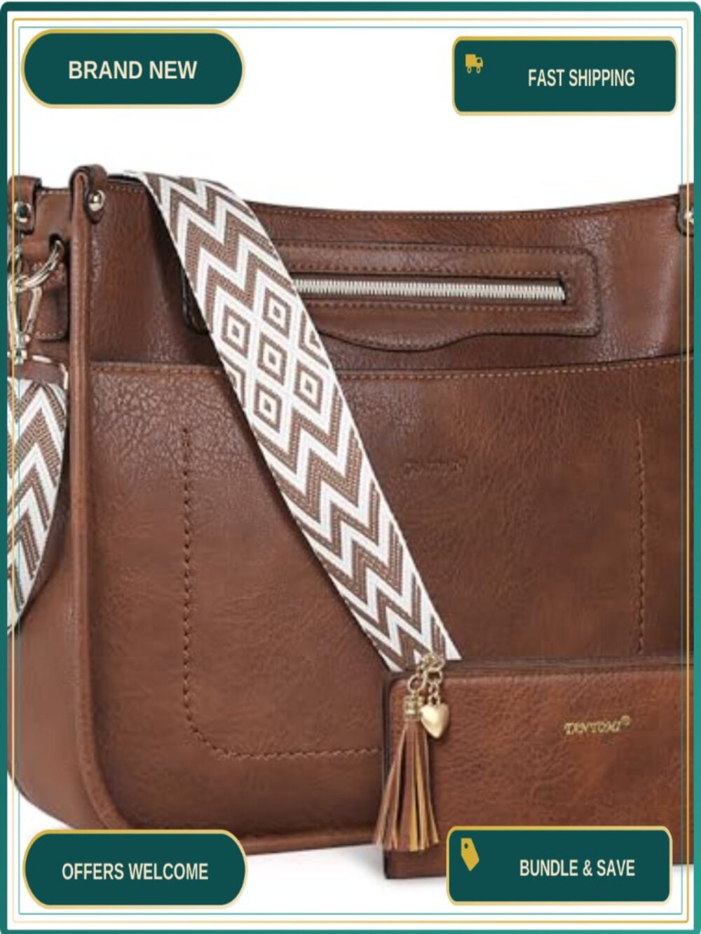 2PC PU Leather Crossbody Bag & Wallet Set Hobo Shoulder Handbag